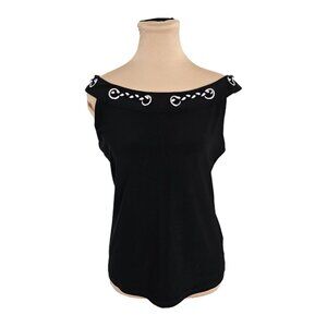 Joseph Ribkoff Black and White Braided Sabrina Neckline Top Sz 8